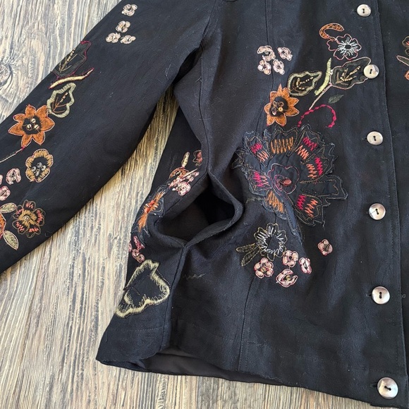VTG Laura Ashley Black Embroidered Beaded Floral Button Front Jacket Blazer Lg - Picture 8 of 10